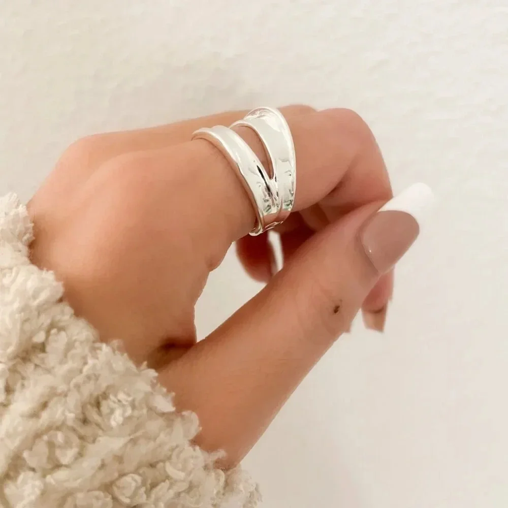 925 Sterling Silver Chunky Ring Layer Ring Large Bold Silver Statement Ring